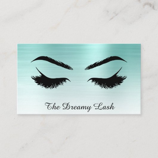 *~* Lashes Brows Extensions QR Metallic BLAUWGROEN Visitekaartje (Voorkant)