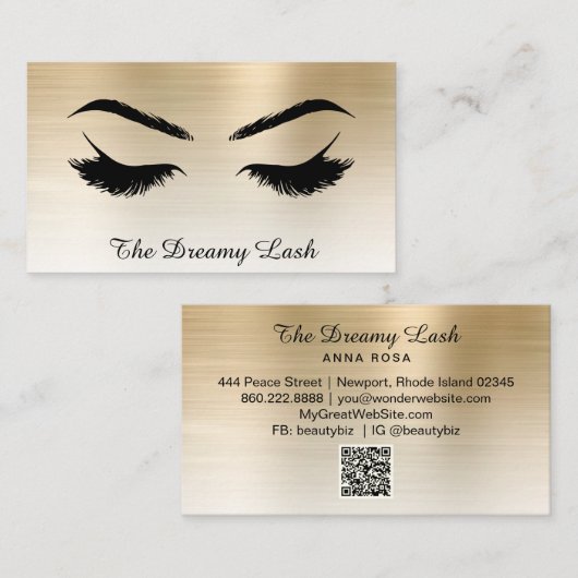 *~* Lashes Brows Extensions QR Metallic GOLD Visitekaartje (Voorkant / Achterkant)