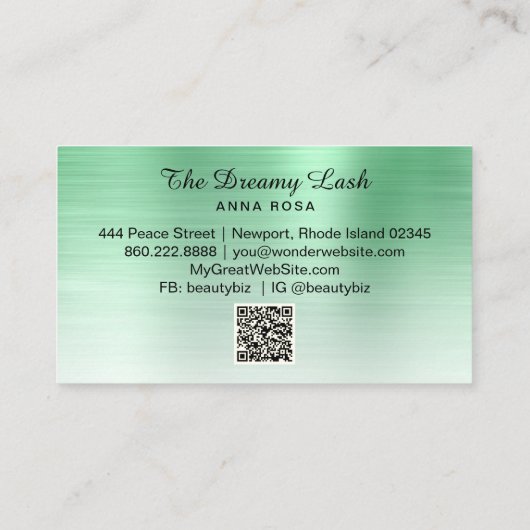 *~* Lashes Brows Extensions QR Metallic Mint Visitekaartje (Achterkant)