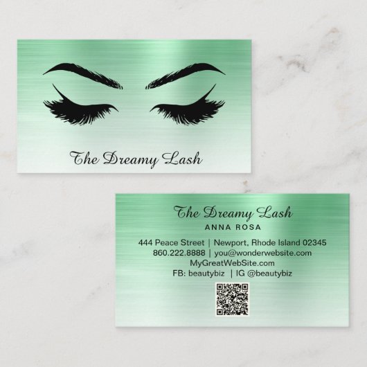 *~* Lashes Brows Extensions QR Metallic Mint Visitekaartje (Voorkant / Achterkant)