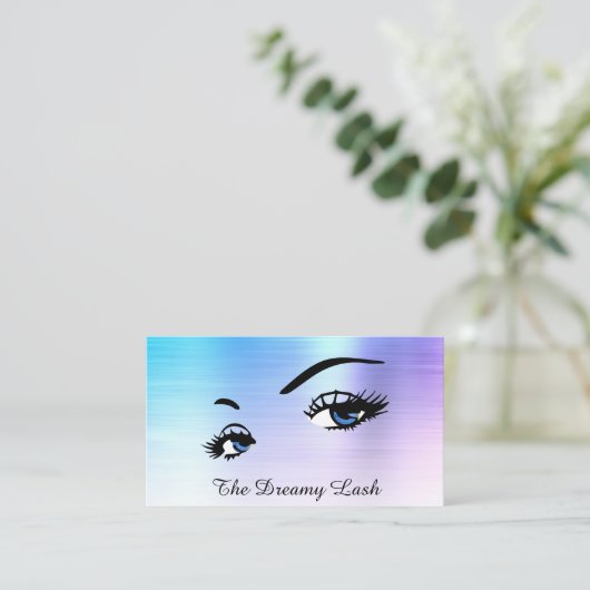 *~* Lashes Brows Extensions QR Ombre Blue Glitter Visitekaartje (Staand voorkant)