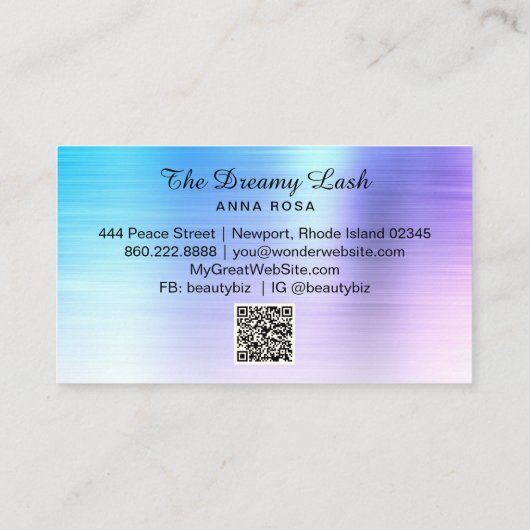 *~* Lashes Brows Extensions QR Ombre Blue Glitter Visitekaartje (Achterkant)