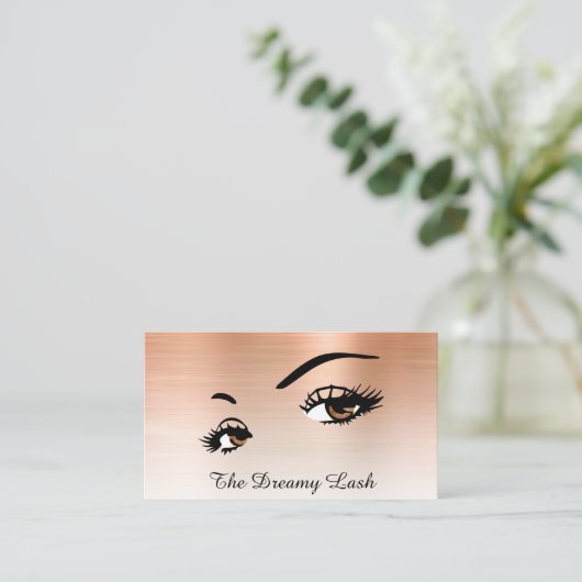 *~* Lashes Brows Extensions QR Roos Gold Glitter Visitekaartje (Staand voorkant)