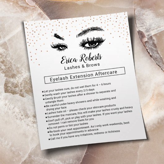 Lashes & Brows Eyelash Natercare Instruction Flyer