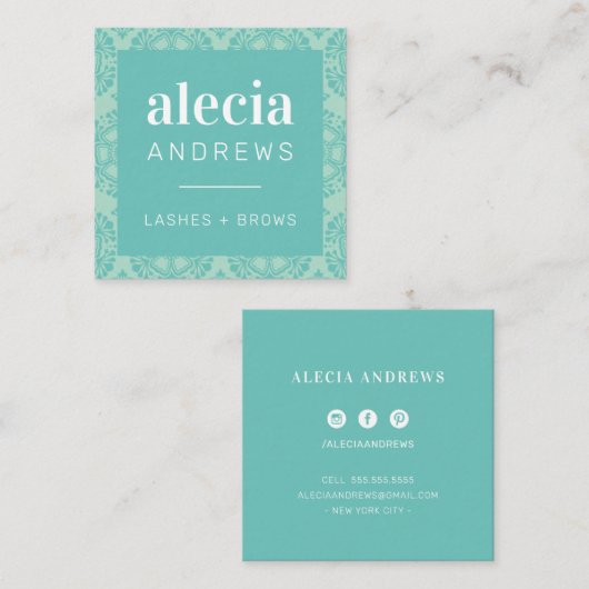 LASHES & BROWS  jade mint groen Vierkante Visitekaartje (Voorkant / Achterkant)