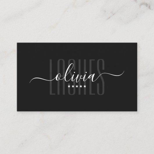 Lashes Brows Make-up Artist Elegant Zwart Script Visitekaartje (Voorkant)