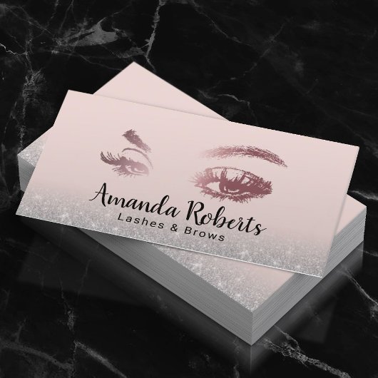 Lashes & Brows Make-up Artist Pink Silver Glitter Visitekaartje