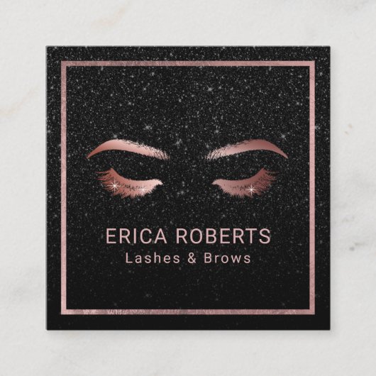 Lashes & Brows Makeup Artist Black Glitter Salon Vierkante Visitekaartje (Voorkant)