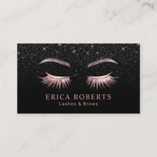Lashes & Brows Makeup Artist Black Glitter Salon Visitekaartje (Voorkant)