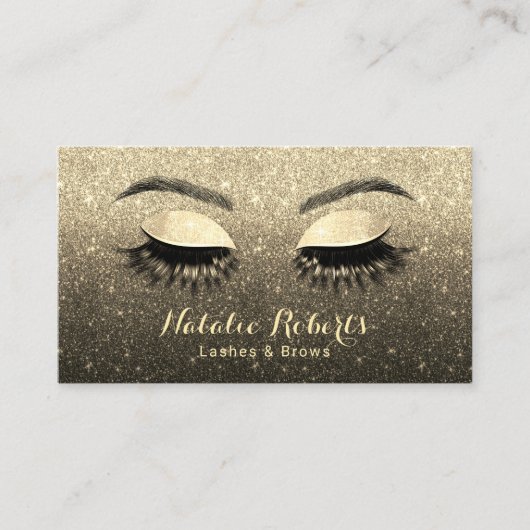 Lashes Brows Makeup Artist Black & Gold Glitter Visitekaartje (Voorkant)
