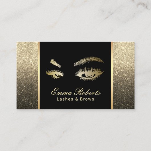 Lashes Brows Makeup Artist Black & Gold Ombre Visitekaartje (Voorkant)