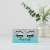 Lashes Brows Makeup Artist Blauwgroen en Zilver Gl Visitekaartje (Staand voorkant)