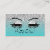 Lashes Brows Makeup Artist Blauwgroen en Zilver Gl Visitekaartje (Voorkant)
