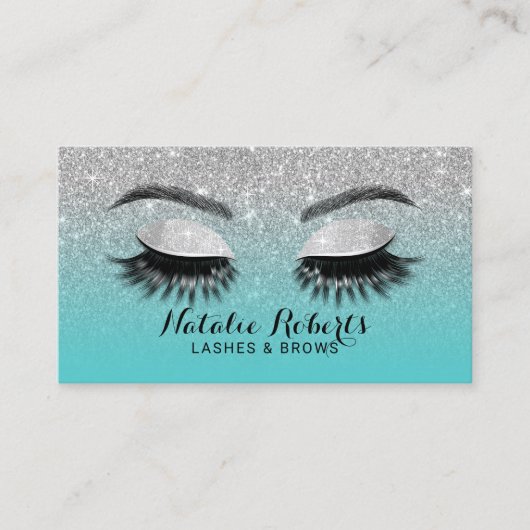 Lashes Brows Makeup Artist Blauwgroen en Zilver Gl Visitekaartje (Voorkant)