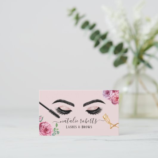 Lashes Brows Makeup Artist Blush Floral Eyelash Visitekaartje (Staand voorkant)