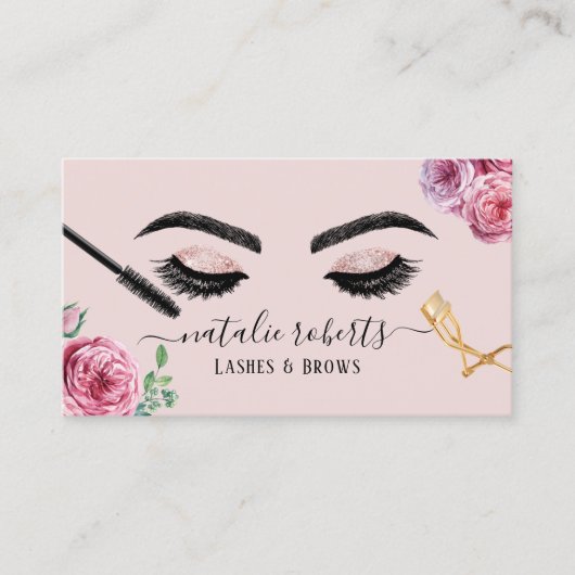 Lashes Brows Makeup Artist Blush Floral Eyelash Visitekaartje (Voorkant)