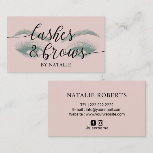 Lashes Brows Makeup Artist Blush Pink Typografie Visitekaartje (Voorkant / Achterkant)