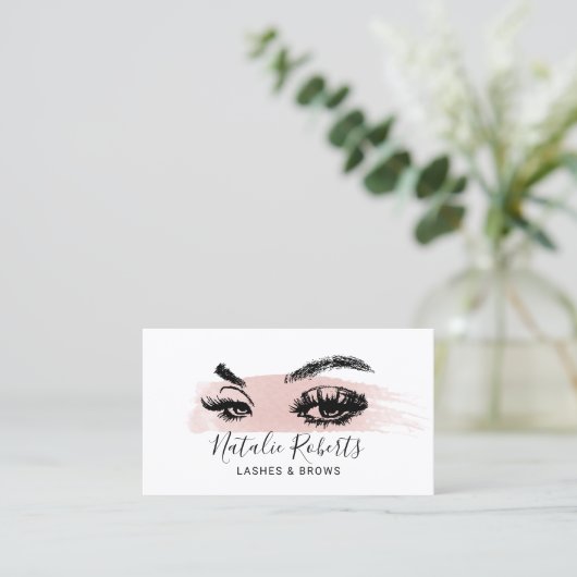 Lashes Brows Makeup Artist Blush Pink Waterverf Visitekaartje (Staand voorkant)