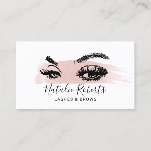 Lashes Brows Makeup Artist Blush Pink Waterverf Visitekaartje (Voorkant)