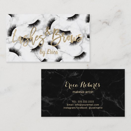 Lashes Brows Makeup Artist Elegant Marble Salon Visitekaartje (Voorkant / Achterkant)