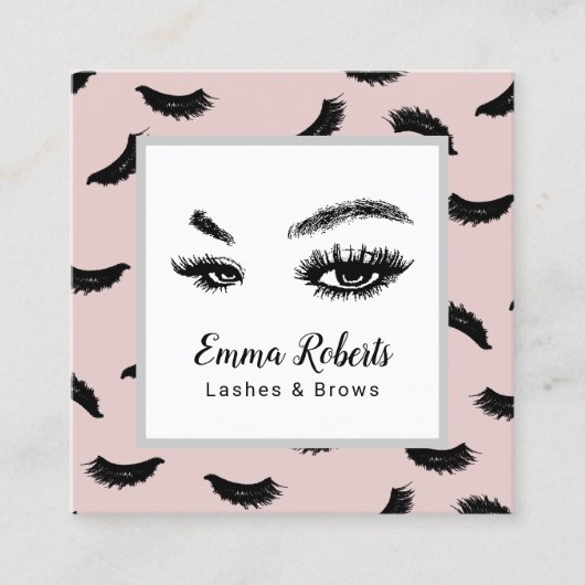 Lashes & Brows Makeup Artist Eyelash Blush Pink Vierkante Visitekaartje (Voorkant)