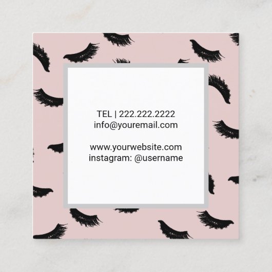 Lashes & Brows Makeup Artist Eyelash Blush Pink Vierkante Visitekaartje (Achterkant)
