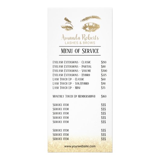 Lashes Brows Makeup Artist Gold Salon Reclamekaart (Voorkant)