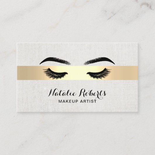 Lashes & Brows Makeup Artist Gold Striped Salon Visitekaartje (Voorkant)