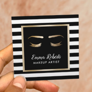 Lashes & Brows Makeup Artist Modern Black Stripes Vierkante Visitekaartje