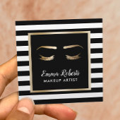 Lashes & Brows Makeup Artist Modern Black Stripes Vierkante Visitekaartje