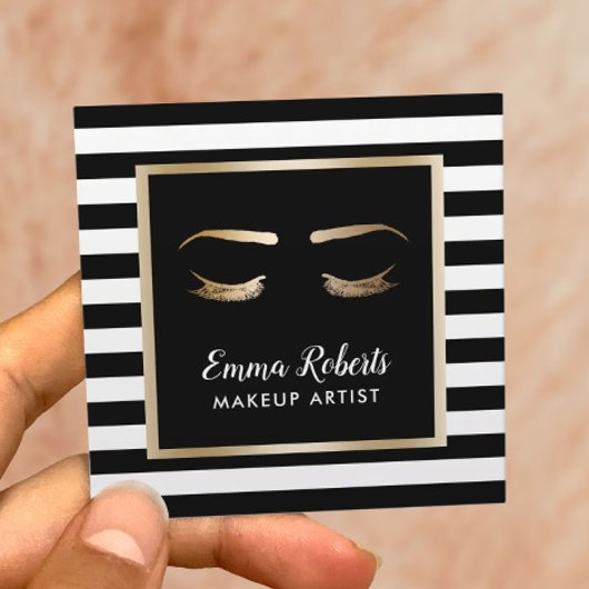 Lashes & Brows Makeup Artist Modern Black Stripes Vierkante Visitekaartje