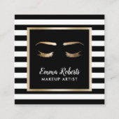 Lashes & Brows Makeup Artist Modern Black Stripes Vierkante Visitekaartje (Voorkant)