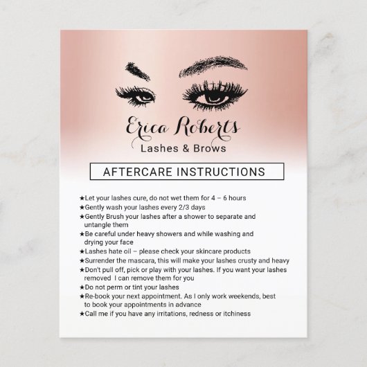 Lashes & Brows Makeup Artist Natercare Instruction Flyer (Voorkant)