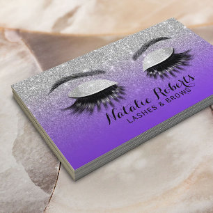 Lashes Brows Makeup Artist Paars & Zilver Glitter Visitekaartje