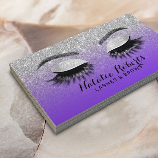 Lashes Brows Makeup Artist Paars & Zilver Glitter Visitekaartje