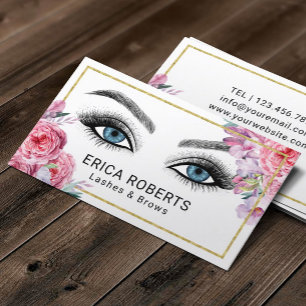 Lashes & Brows Makeup Artist Pink Floral Salon Visitekaartje