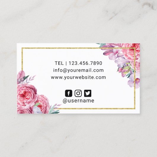 Lashes & Brows Makeup Artist Pink Floral Salon Visitekaartje (Achterkant)