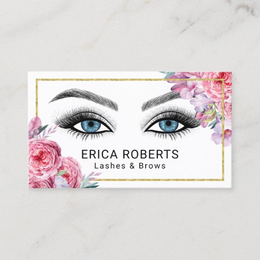 Lashes & Brows Makeup Artist Pink Floral Salon Visitekaartje (Voorkant)