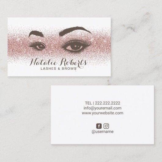 Lashes & Brows Makeup Artist Roos Gold Glitter Visitekaartje (Voorkant / Achterkant)