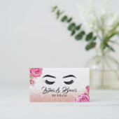 Lashes & Brows Makeup Artist Silver Glitter Floral Visitekaartje (Staand voorkant)