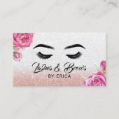 Lashes & Brows Makeup Artist Silver Glitter Floral Visitekaartje (Voorkant)