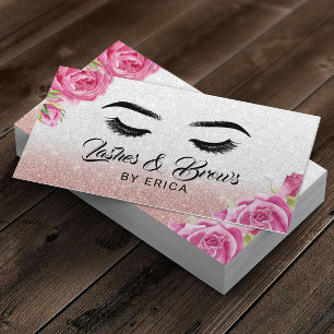 Lashes & Brows Makeup Artist Silver Glitter Floral Visitekaartje