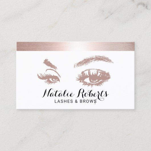 Lashes Brows Makeup Artist Trendy Roos Gold Border Visitekaartje (Voorkant)