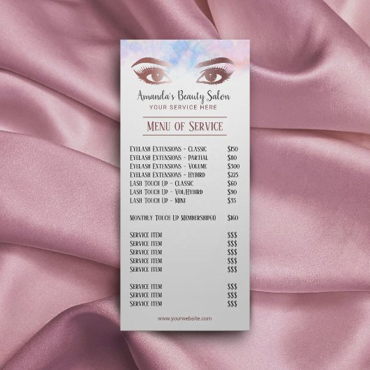 Lashes & Brows Makeup Artist Waterverf Price List Reclamekaart