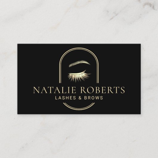 Lashes Brows Makeup kunstenaar Modern Black & Gold Visitekaartje (Voorkant)