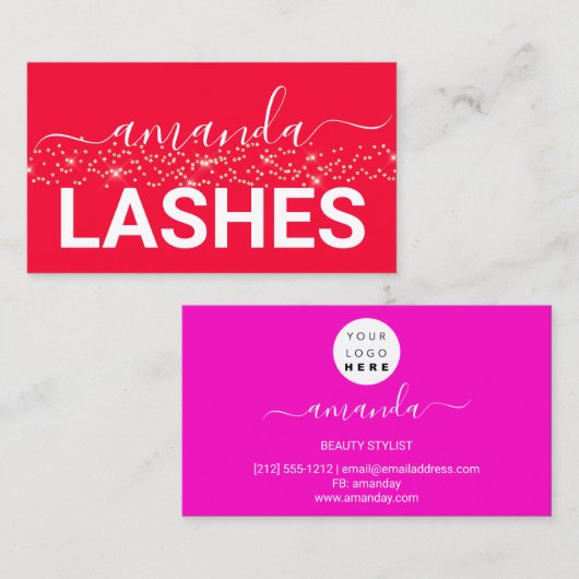 Lashes Brows Makeup Logo Gold Confetti roze rood Visitekaartje (Voorkant / Achterkant)