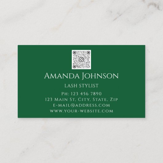 Lashes Brows Makeup Logo Gold Green Qr-code Visitekaartje (Achterkant)