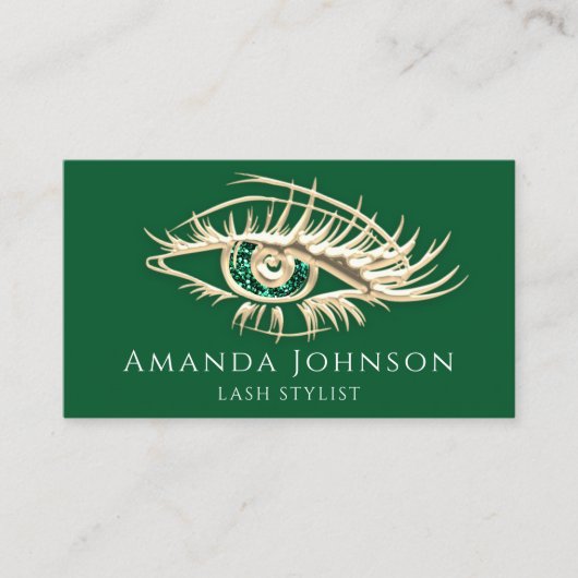 Lashes Brows Makeup Logo Gold Green Qr-code Visitekaartje (Voorkant)