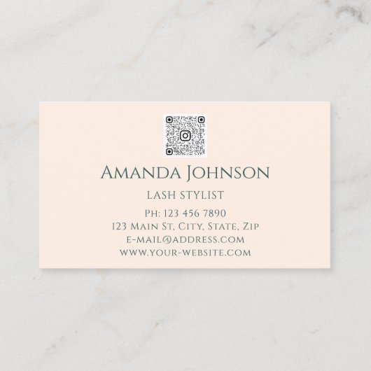 Lashes Brows Makeup Logo Gold Ivory Qr Code Visitekaartje (Achterkant)
