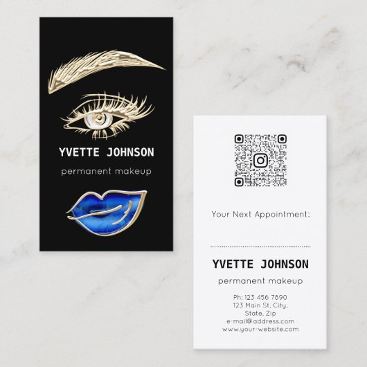 Lashes Brows Makeup Logo QR Code Licht Zwart Blauw Visitekaartje (Voorkant / Achterkant)